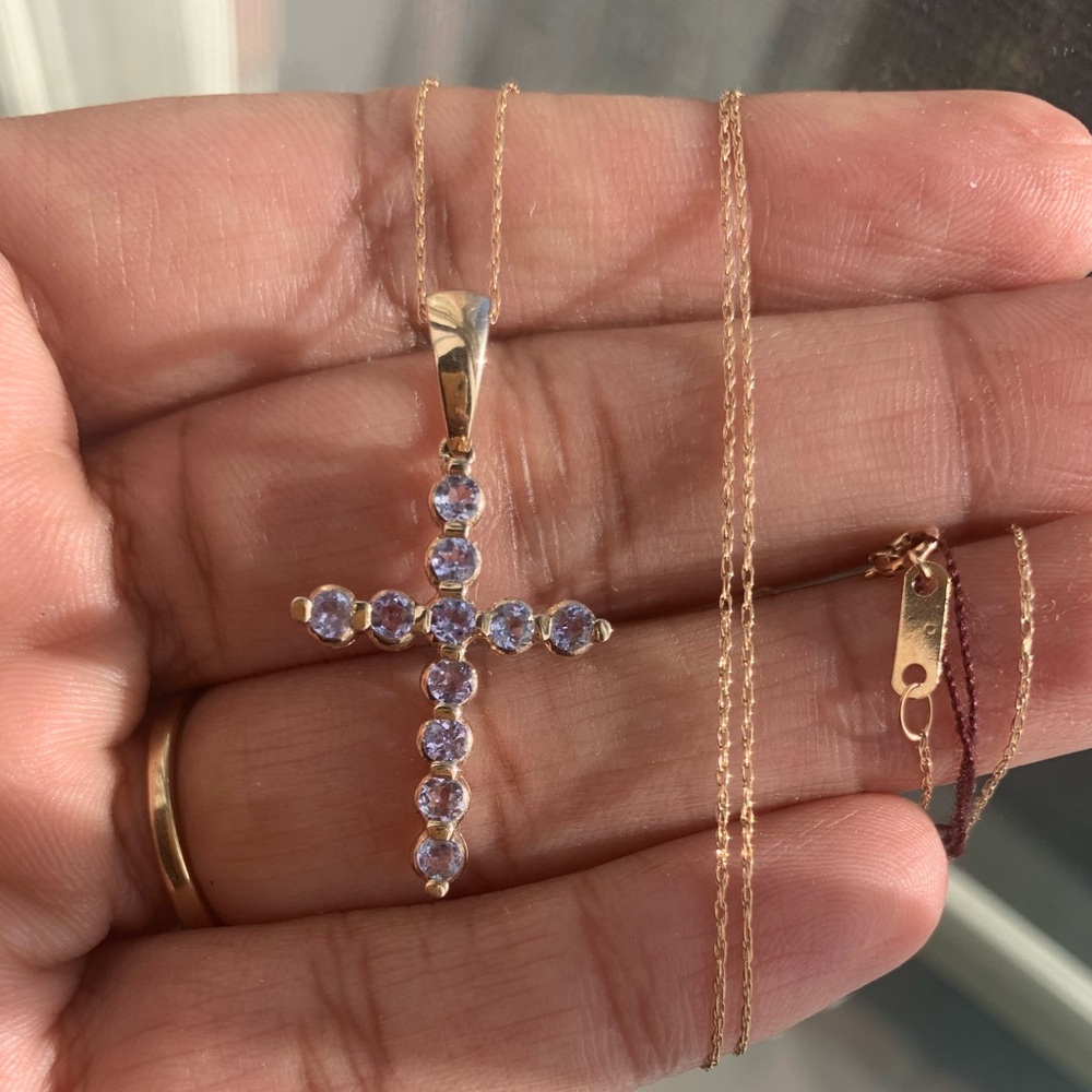 10kt Gold Tanzanite Cross With 18" Chain